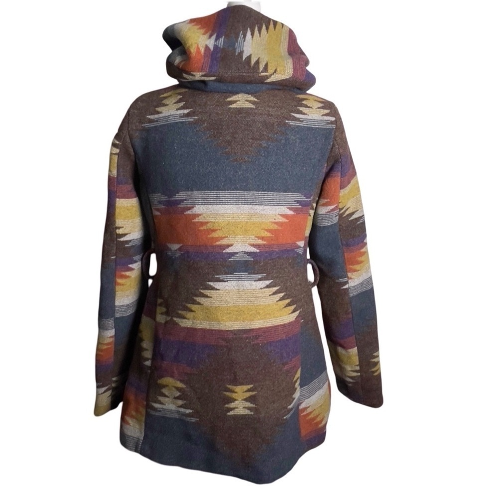 Vintage 90s Y2K Paris Blues Wool Blend Southwestern Aztec Tribal Hooded Coat - Picture 5 of 10
